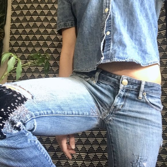 AE Mended&Patched Low Rise jeans sz2 - Picture 2 of 11